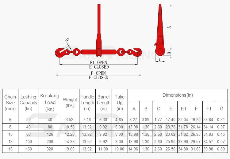 G80 China Marine Rigging Hardware Forged Handle Standard Ratchet Type Load Binders Hook and Hook