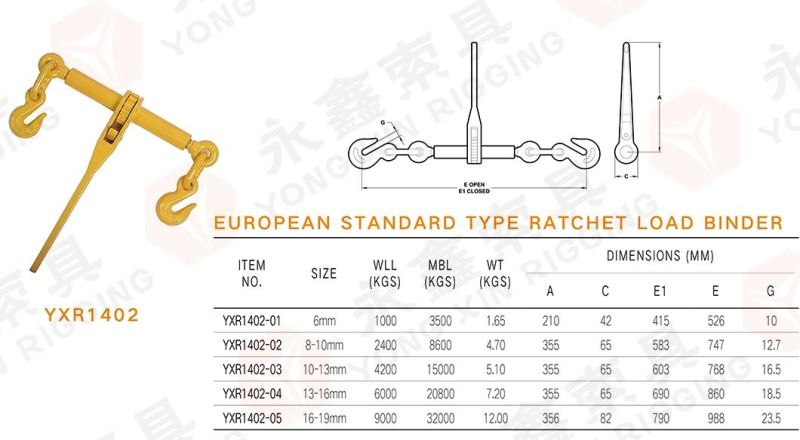 Wholesale High Quality European Type G80 Ratchet Load Binder with Chain and Hook