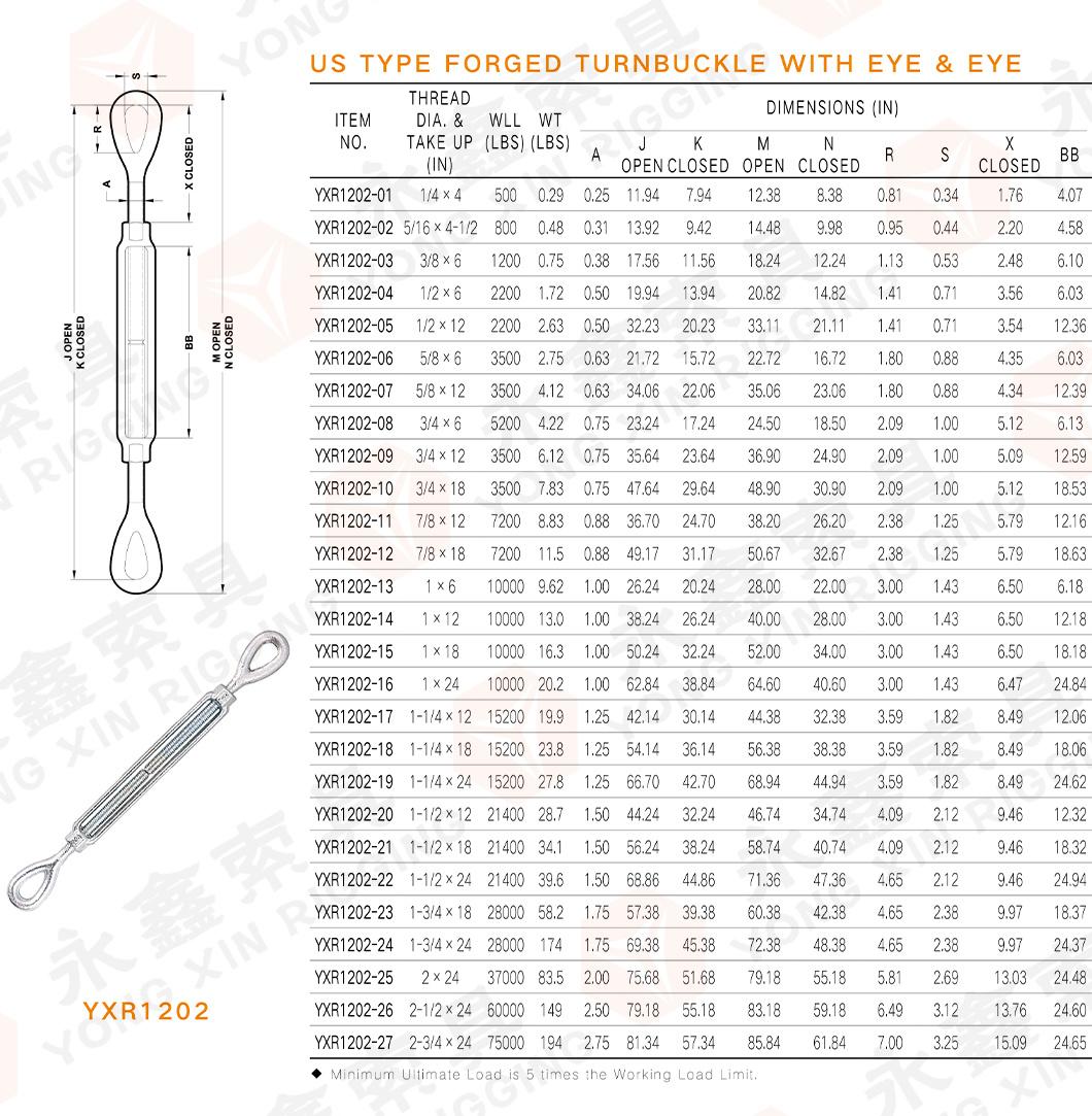 Marine Grade Rigging Hardware Stainless Steel DIN 1480 Type Eye Eye Open Body Turnbuckle