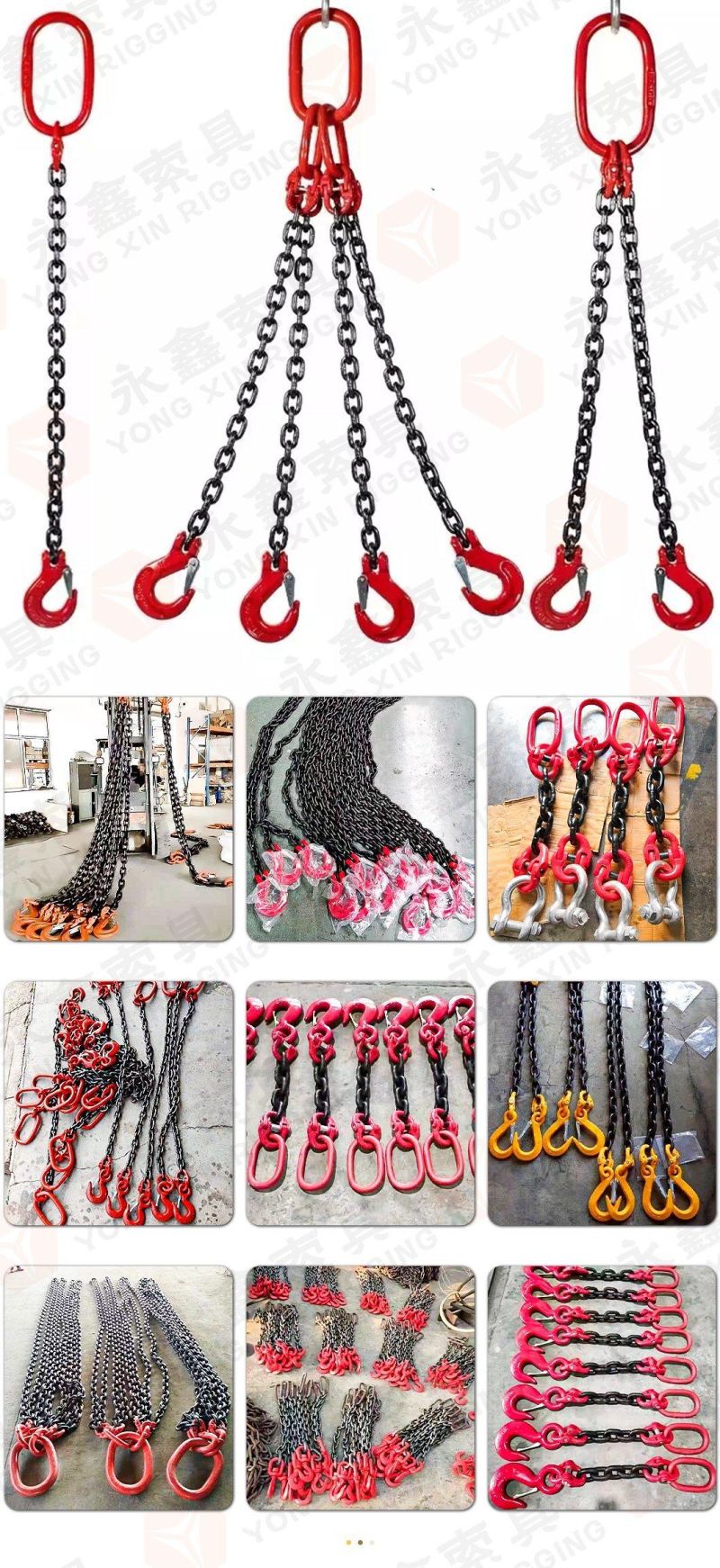 OEM Sling 3ton G80 Red Choker Crane Webbing Oil Drum Master Link Chain Slings for Lifting Chains Factory|Sling Chain with Hook Lifting Chain