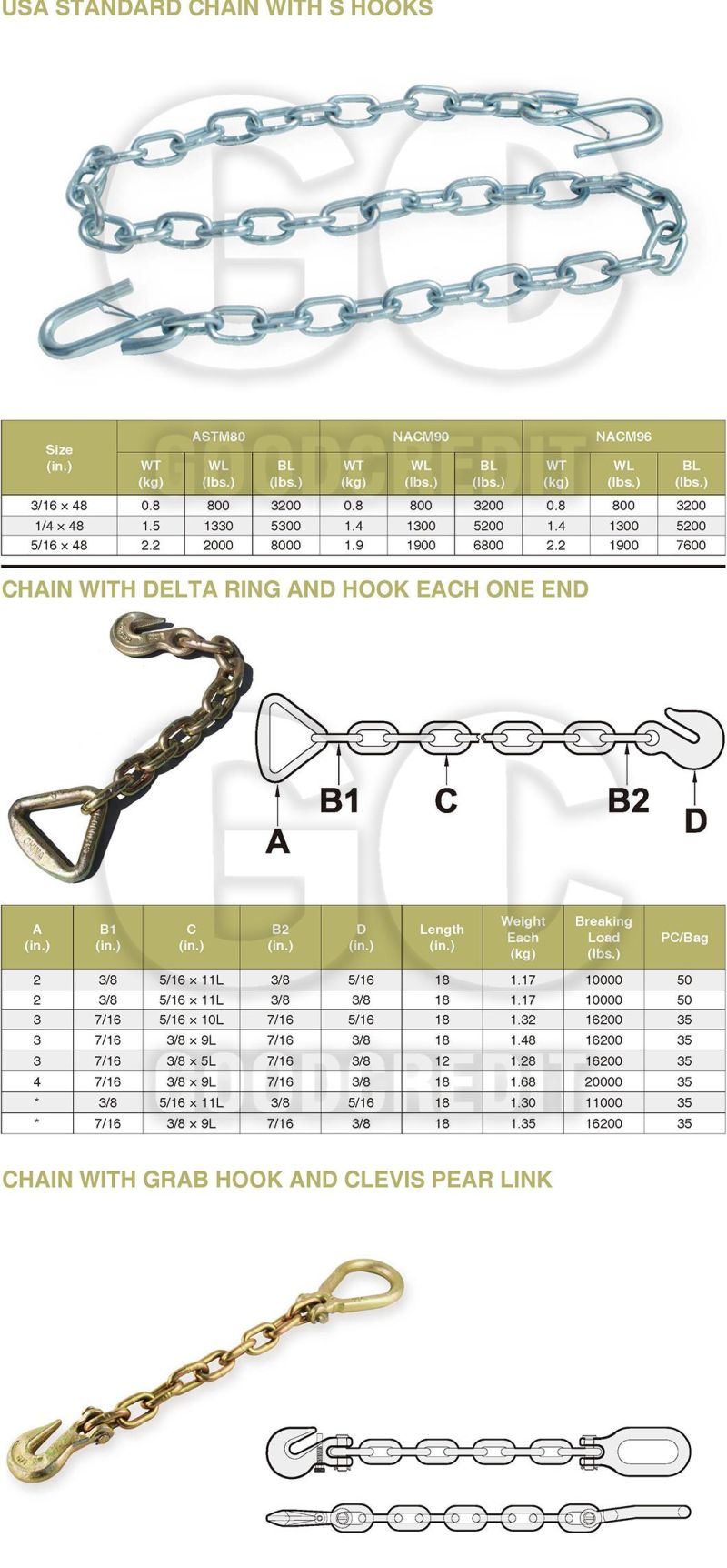 G70 G80 Alloy Binder Chain with Hook