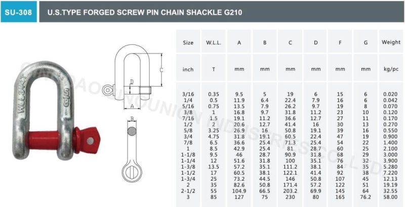 U. S. Type Forged Screw Pin Chain Shackle G210