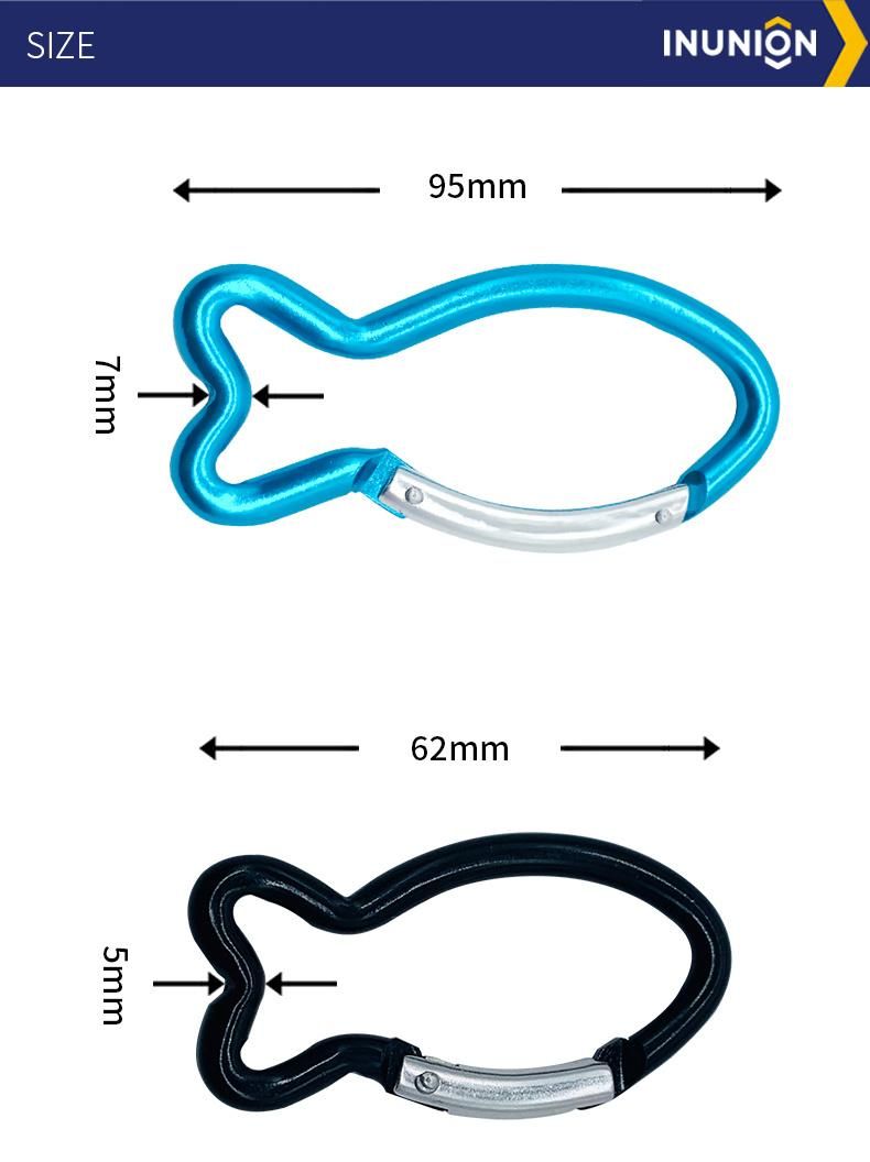 62mm Colored Fish Shaped Aluminum Carabiner Hook Clip for Promotion Gift