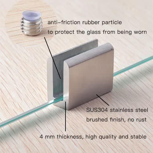 2PCS Adjustable 304 Stainless Steel Glass Clip Clamp Shelf Holder Bracket Support 0.23"-0.35", Brushed Finish Flat Surface