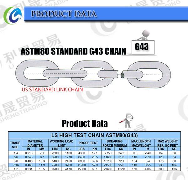 High Test G43 Nacm84/90 Coil Chain Straight Black Painted Link Chain