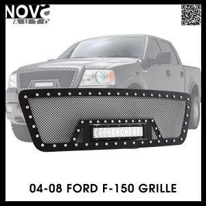 Black Stainless Steel Wire Mesh LED Light Bar Front Grille for F150 04-08