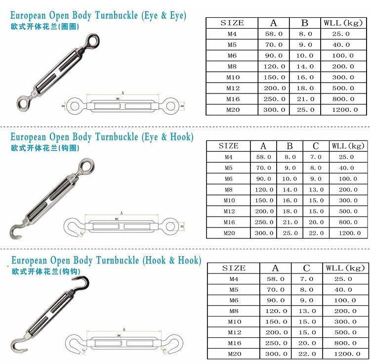 Marine Swivel Us Type Jaw and Eye Turnbuckle Drop Forged Steel Hook and Hook Turnbuckle