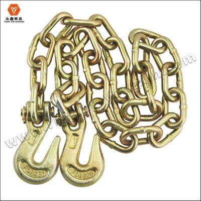Grade 80 7100 Pound Safe Working Load Alloy Tow Chain with Forged Long J Hook 3/8 Inch X 8 Foot