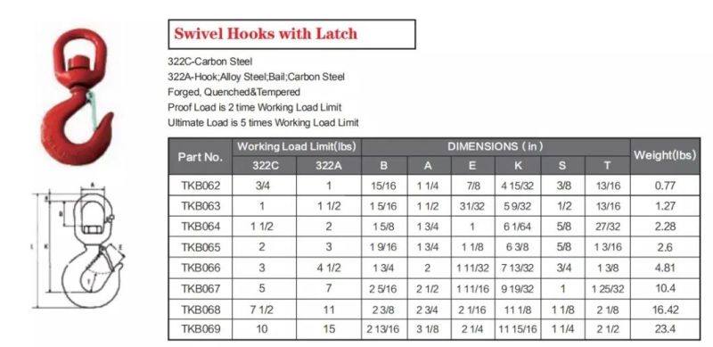 5 Ton Alloy Steel Lifting Swivel Hoist Hook with Latch