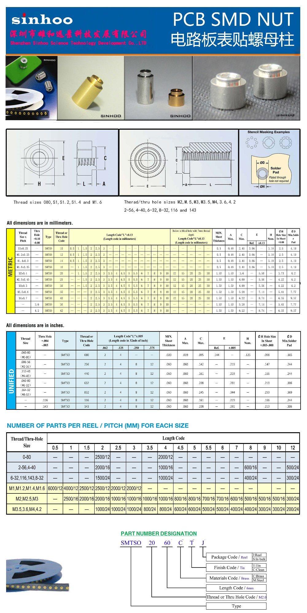 SMT Nut PCB Nut, Smtso-M2-4.6et Tin, Brass Nut Bulk