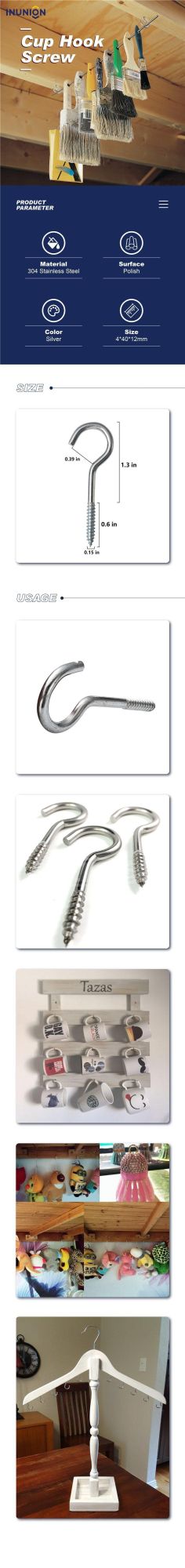 Stainless Steel Eye Screw Hook Woodscrew Cup Hook Screw with Different Sizes