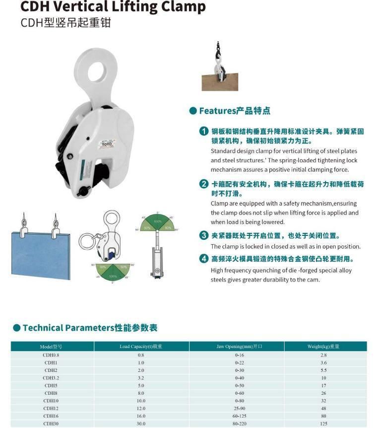 Toyo High Quality Vertical Lifting Clamp Steel Plate Iron Plate Clamp