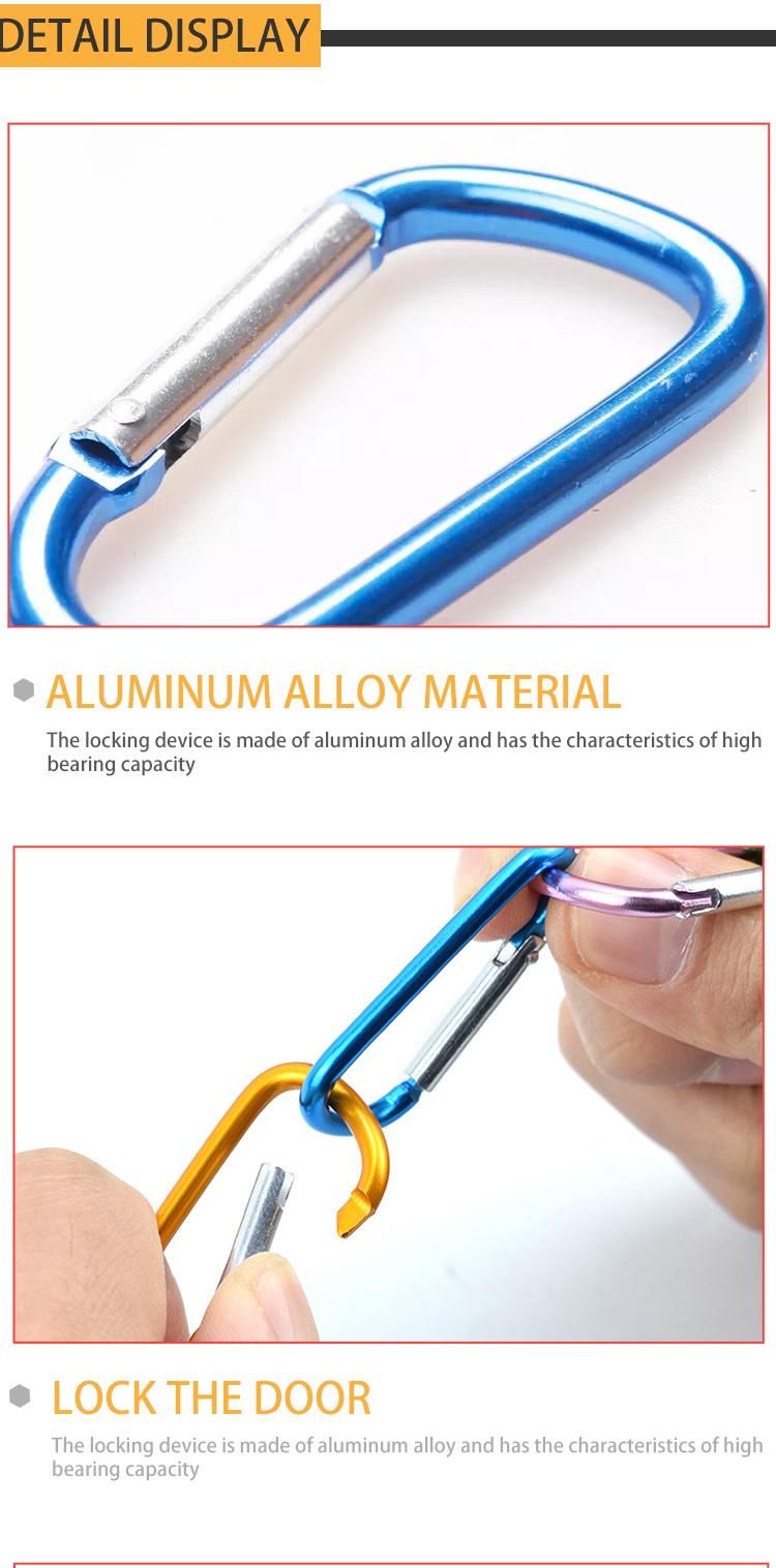 Stock No MOQ Custom Wholesale 48mm D Shape Carabiner Keychain Mini Aluminum Carabiner for Promotion Gift