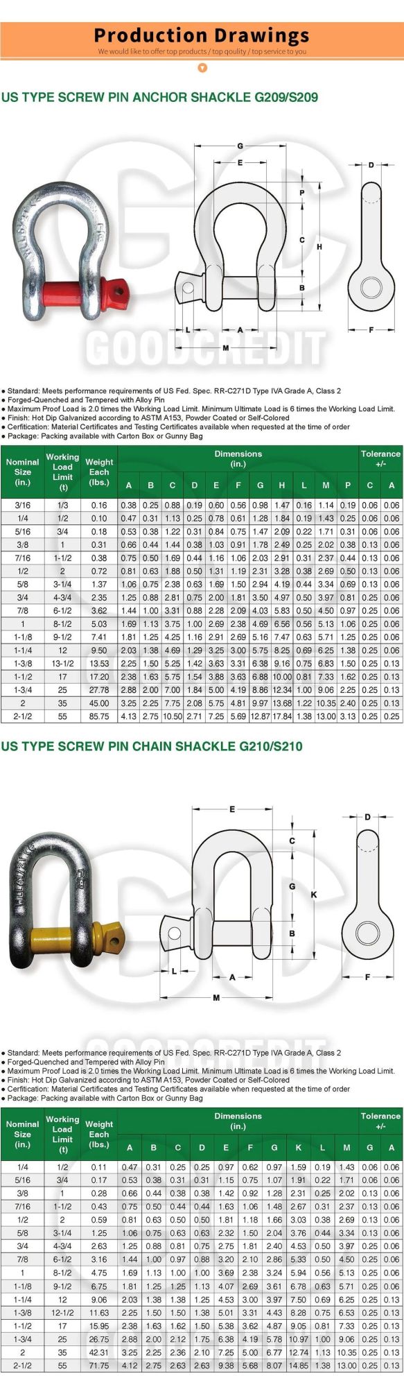 Galvanized 3/4" 4.75t G209 Anchor Shackle D Ring Bow Shackle