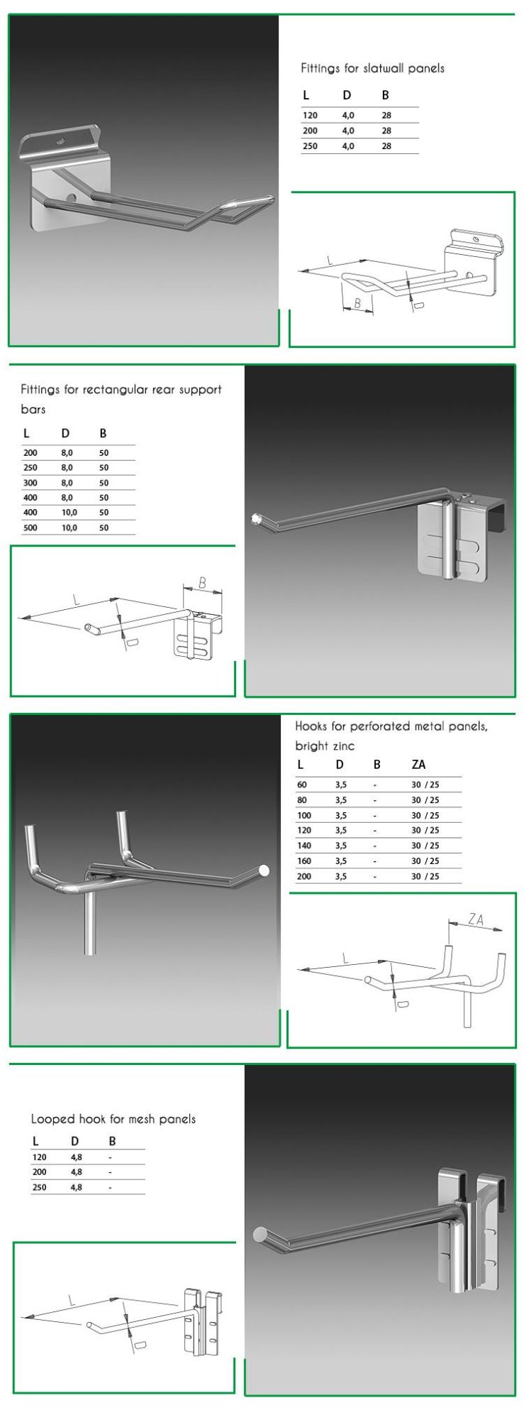 Chromed Heavy Duty Straight Bracket Hook for Slot Channel