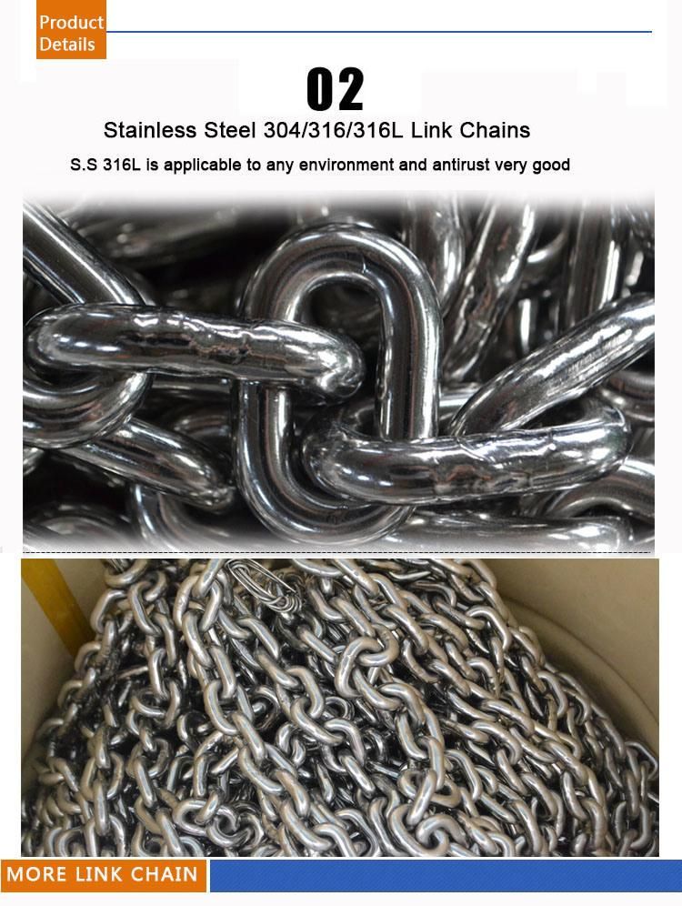 Hot Selling DIN763 Standard Welded Long Link 316 Stainless Steel Chain