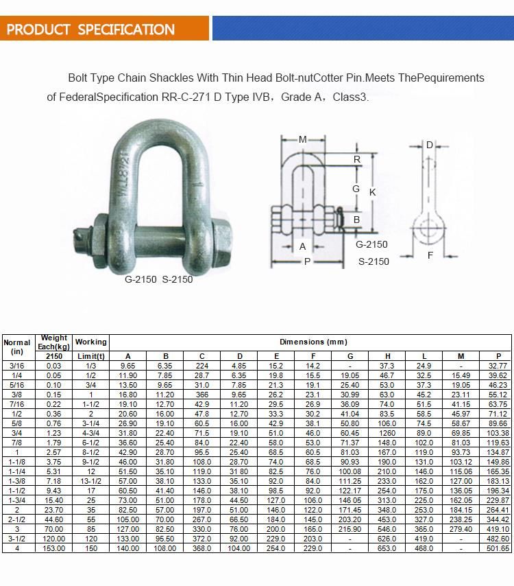 Us Type G2150 Bolts Type D Shackle