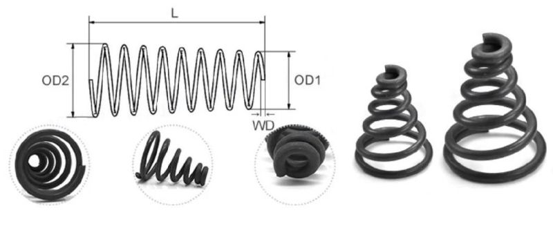 Hand Customized 65mn Spring Steel Black Oxide Compression Conical Spring Taper Tower Spring