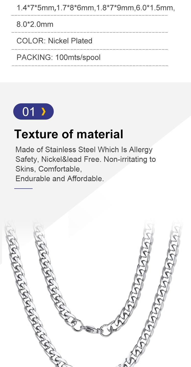 Steel Faceted Flat Curb Link Chain for Bag Decoration