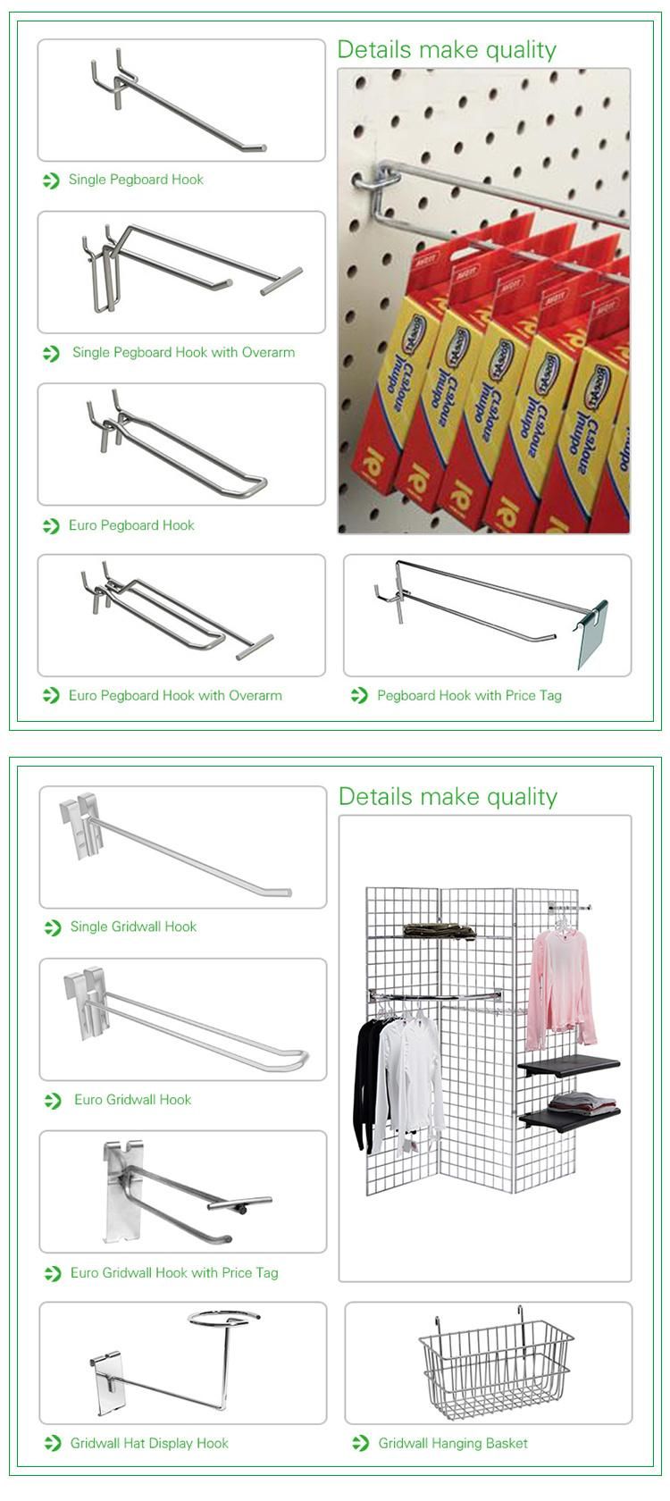 Euro Looped Double Slat Wall Hanger Retail Display Accessories Supermarket Slatwall Hook