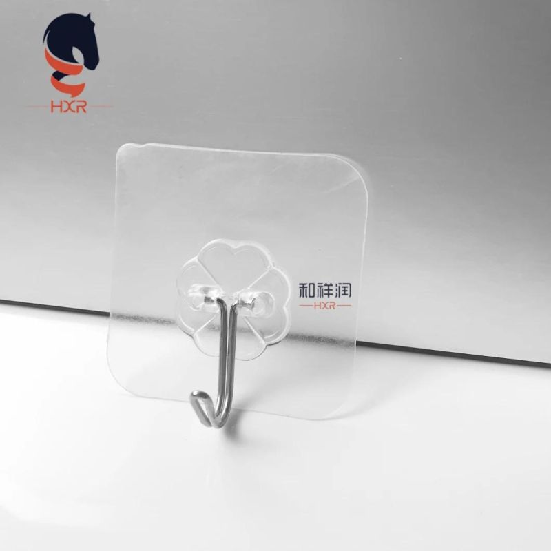 Waterproof Removable Adhesive Plastic Solid Transparent Wall Mounted Sticky Hanging Hook