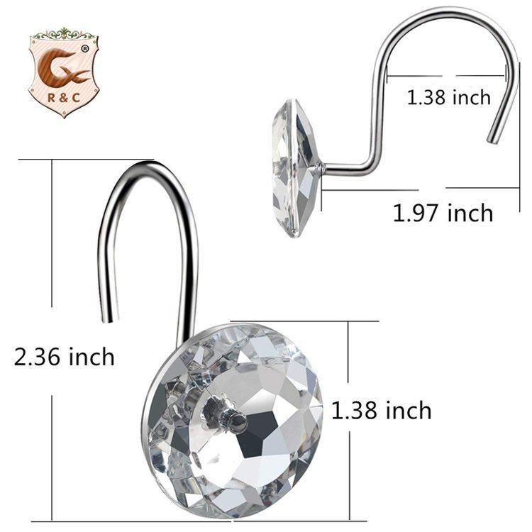 R&C Ready Made Proof Stainless Steel Acrylic Crystal Shower Curtain Hook for Bathroom