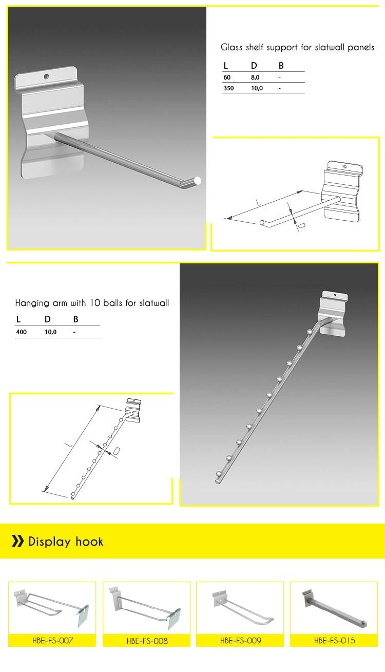 Single Prong Slat Wall Hanger Retail Display Accessories Supermarket Slatwall Hook