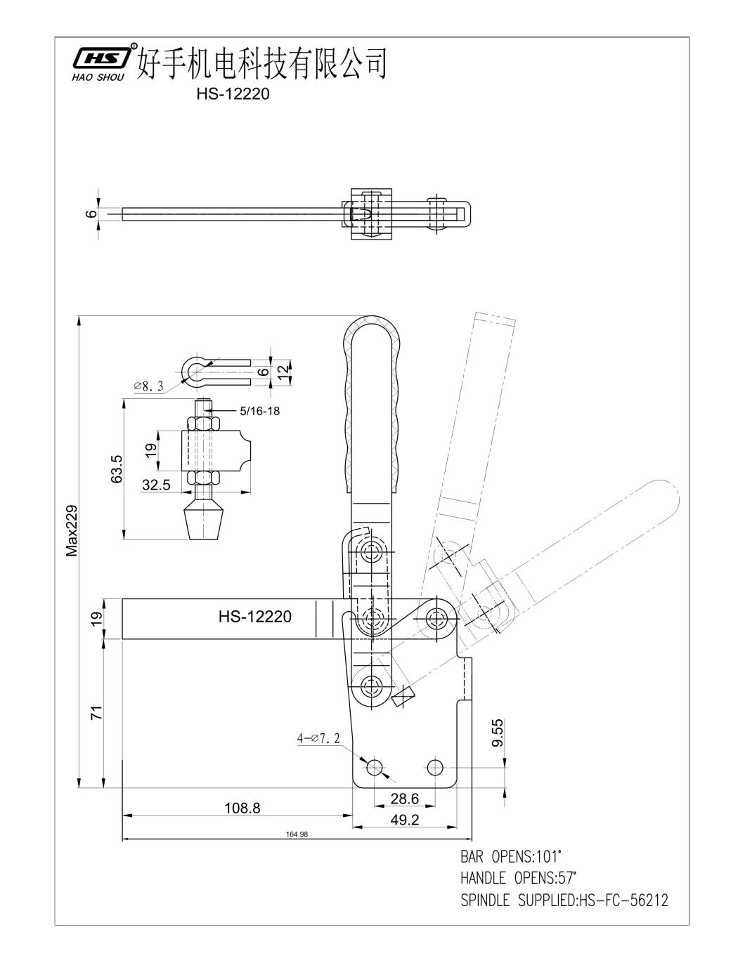 Haoshou HS-12220 Hold Down Quick Release Vertical Adjustable Toggle Clamp for Woodworking