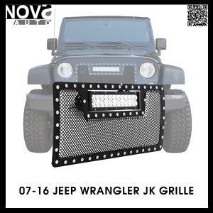 2007-2013 Jeep Wrangler Stainless Steel Rivet Black Mesh Car Grille