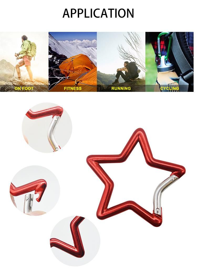 Factory Hot Sale Custom Logo 65mm Colorful Aluminum Alloy Star Shaped Carabiner