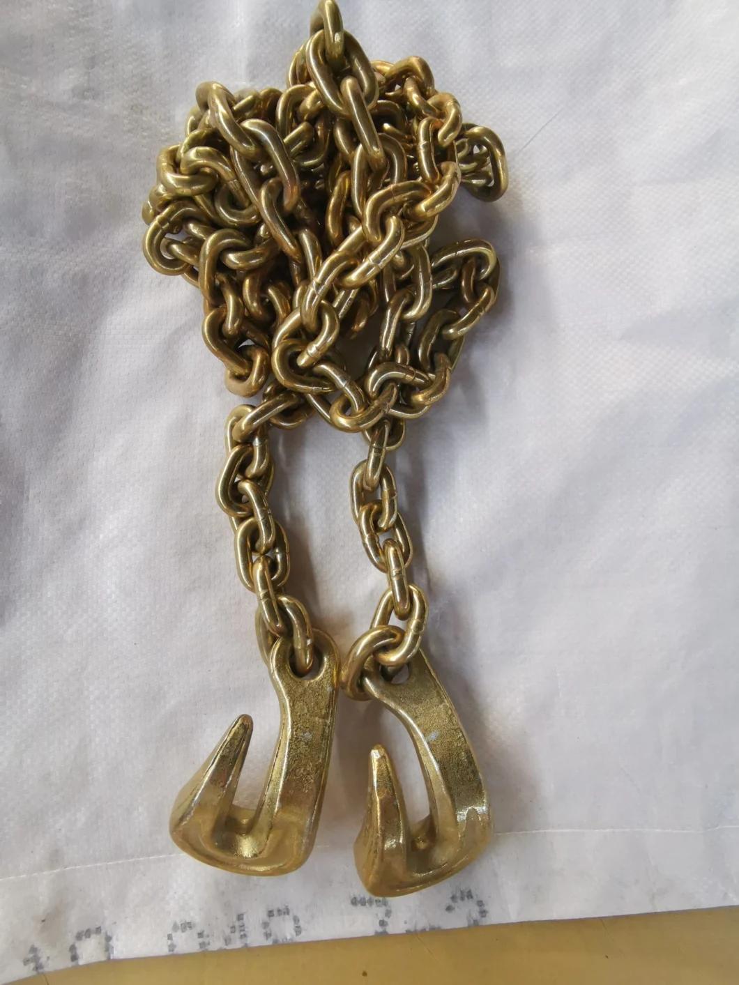 G80 Yellow Galvanized Truck Trailer Chain with Eye Bent Hooks