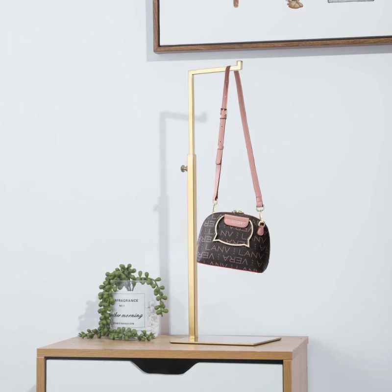 Adjustable Height Purses Display Stand Rack Polished Gold Hanging Bag Handbag Rack Display Stand