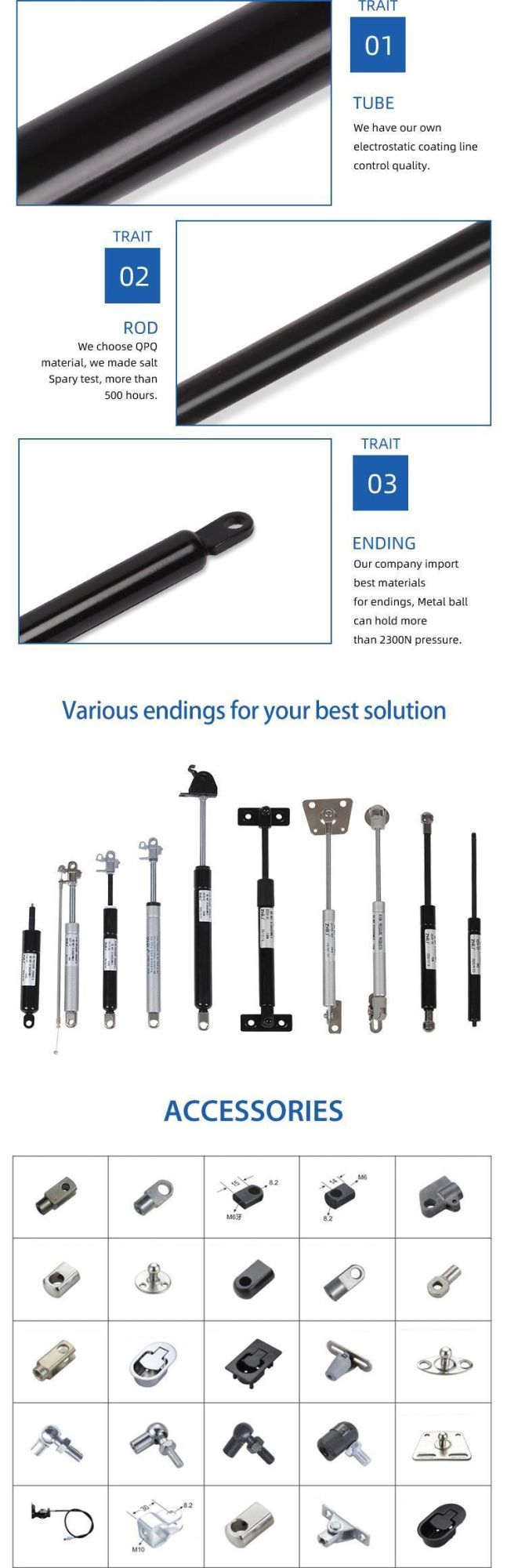 Free Stop Frictioned Gas Spring Display Gas Lift Customized