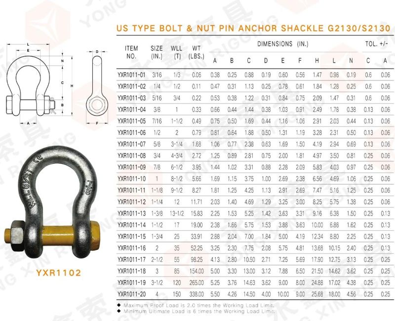Rigging Hardware Hot DIP Galvanized G2130 Type Carbon Steel Drop Forged Screw Pin Anchor Bow Shackle with Colored Safety Bolt