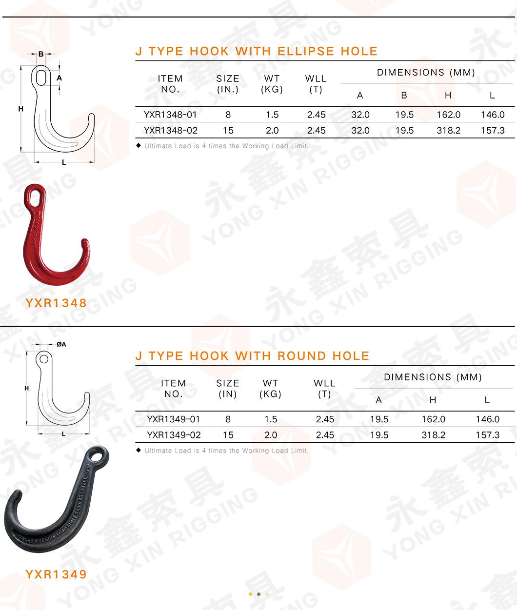 Rigging Hardware Forging Parts Cargo Hook Forged 15" J Hook Ring Hook Chain J Hook Eye Hook J Shaped Ring Hook China Factory Forging J Hook Chain Accessories