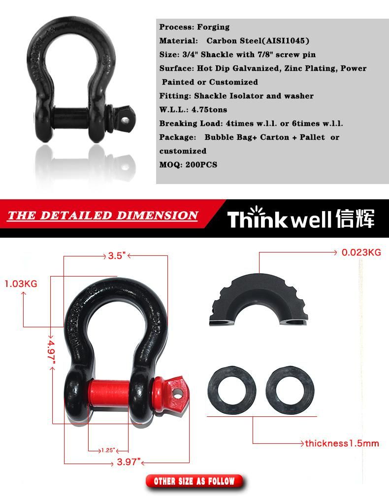 Forged Steel Us Type G209 Red Screw Pin Anchor Shackle