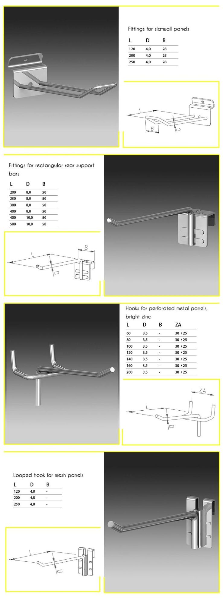 Shopfitting Supermarket Slatwall Hooks Single Prong Display Hook for Store