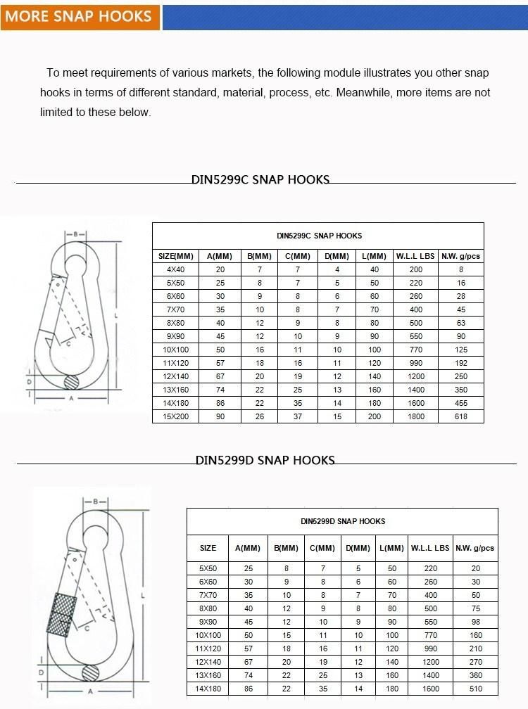 High Tensile DIN5299A Galvanized Snap Hook with Eyelet