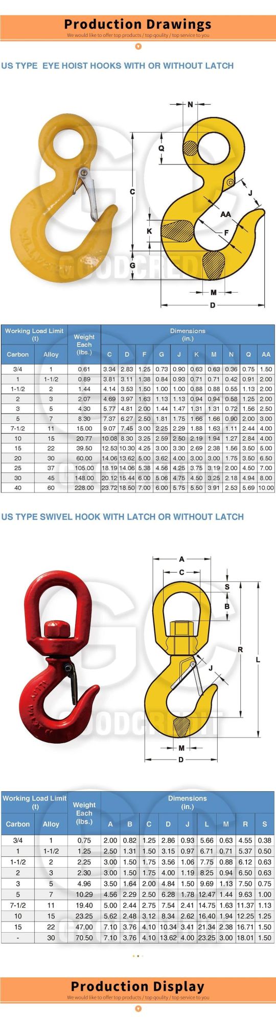 Self Colored or Zinc Plated Drop Forged Clevis Slip Hook