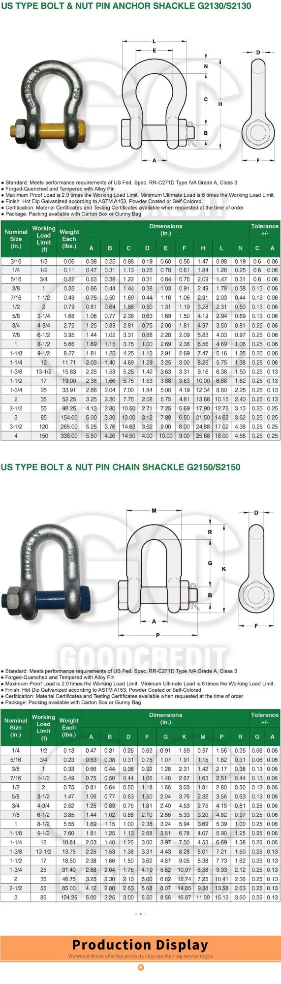 Galvanized 3/4" 4.75t G209 Anchor Shackle D Ring Bow Shackle