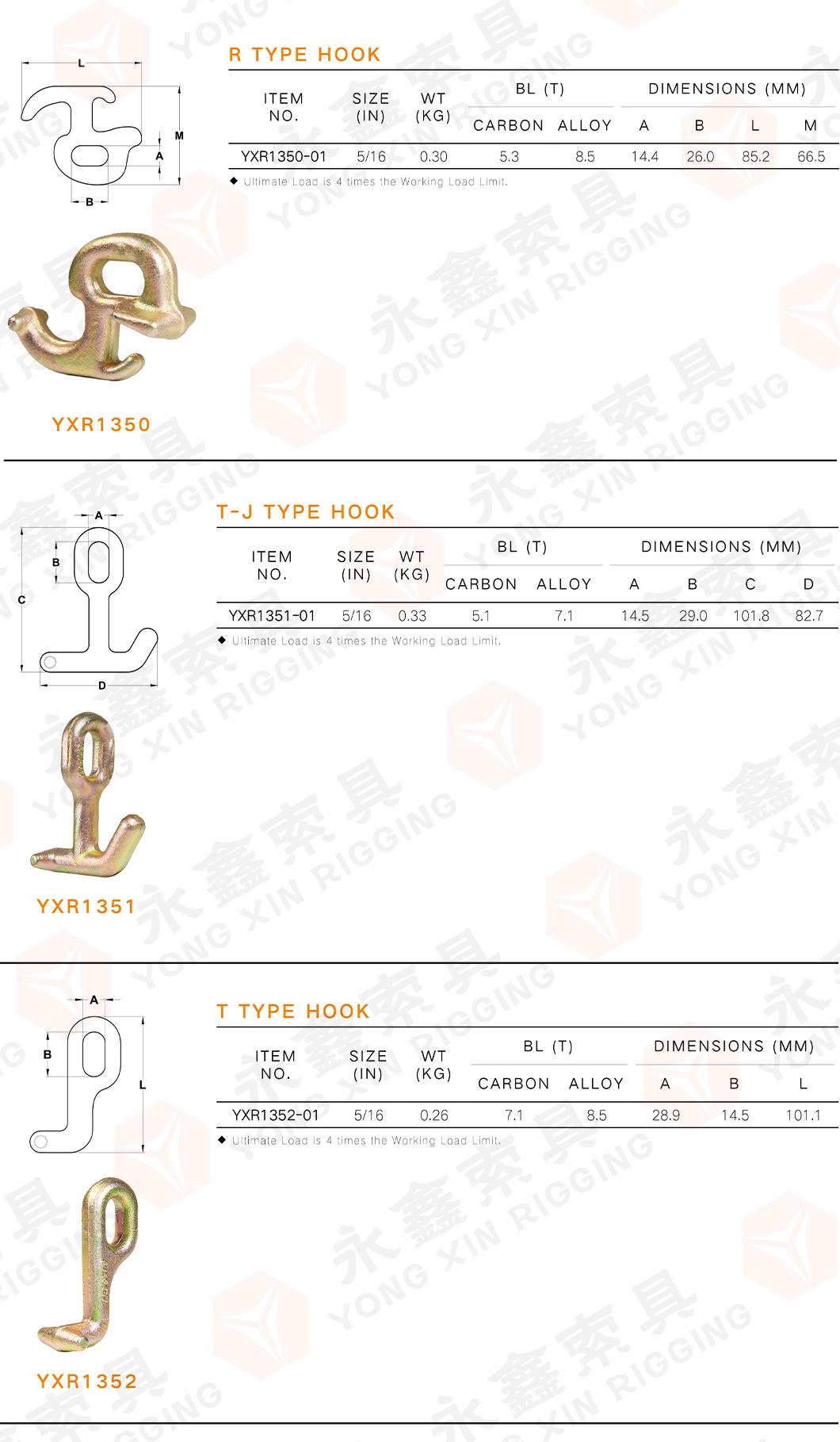 Factory Standard 5/16" Grade 70 G70 Forged 4700 Lbs 15inch Towing J-Hooks, 4inch J and T-Hook Towing Chain Bridle Rtj Clusters