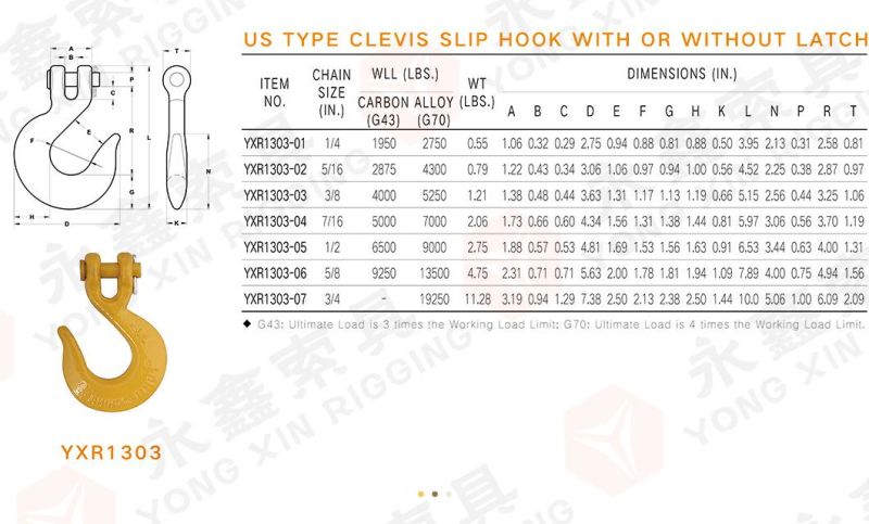 Us Type Alloy Steel Forged H331/A331clevis Slip Hook with Latch