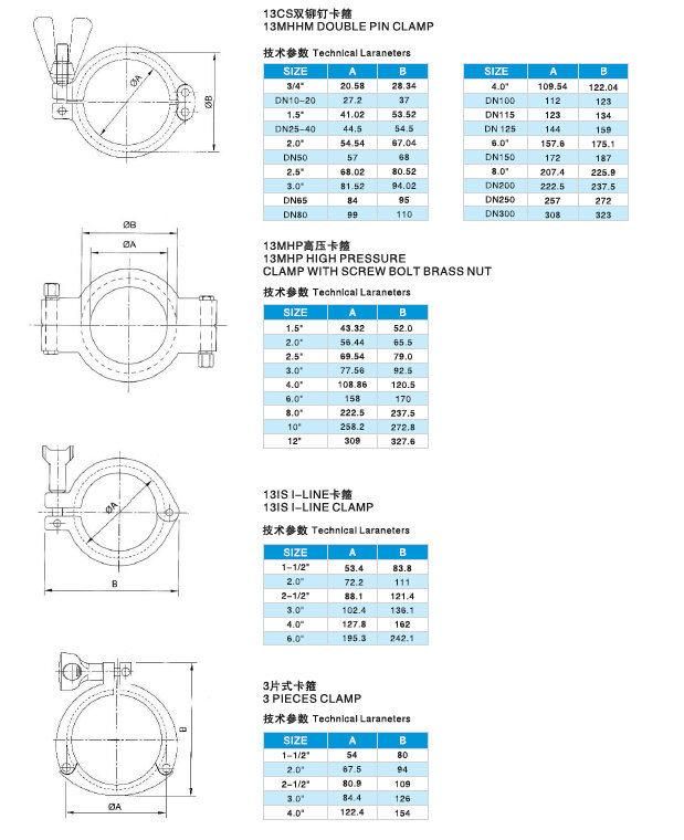 Stainless Steel Sanitary Clamps 304 Tri Clamp Ferrules