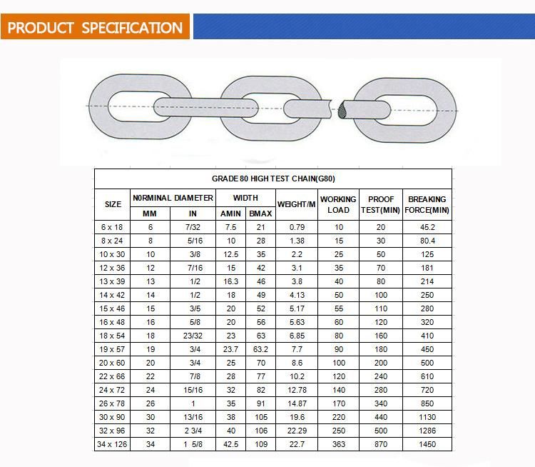 China Manufacturer 6mm to 32mm En 818-2 Standard G80 Black Lifting Chain