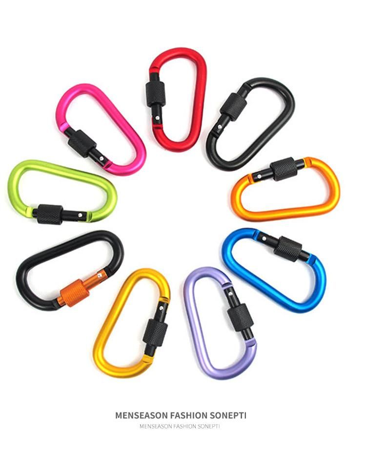 Promotional Custom Logo 78mm Muliti-Colored Aluminum Alloy D Shape Carabiner with Screw