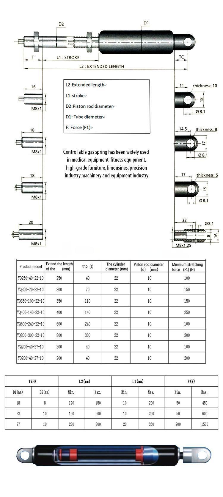 Widely Used Gas Spring Adjust The Height Gas Piston Hydraulic Struts for Lift Table