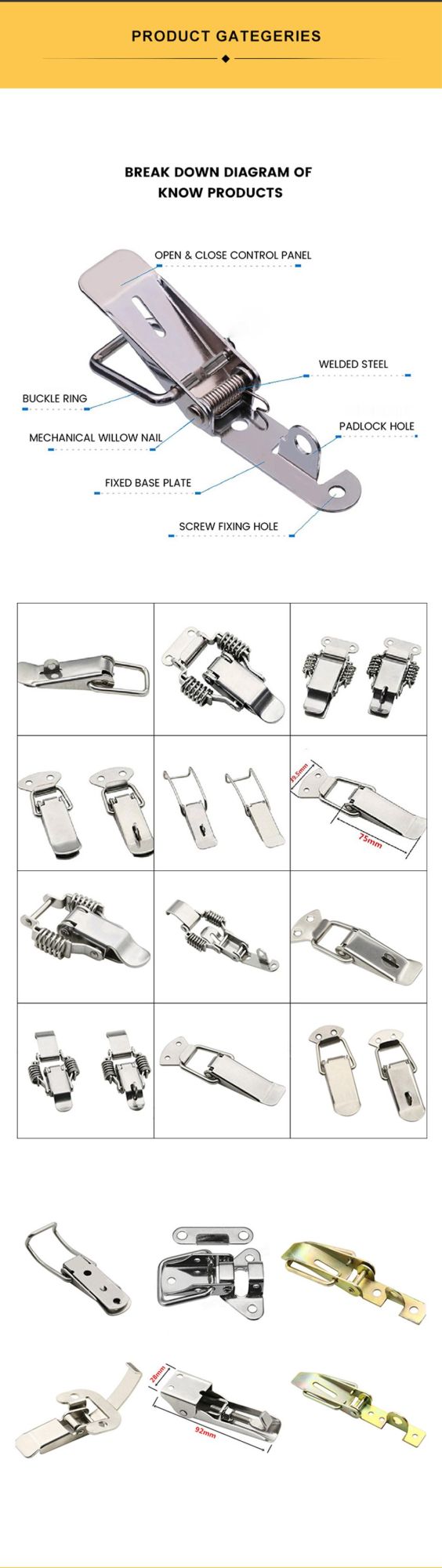 Large Equipment Parts Spring Stainless Steel Toggle Latch Electropolished Mirror Clasp Latch Locks