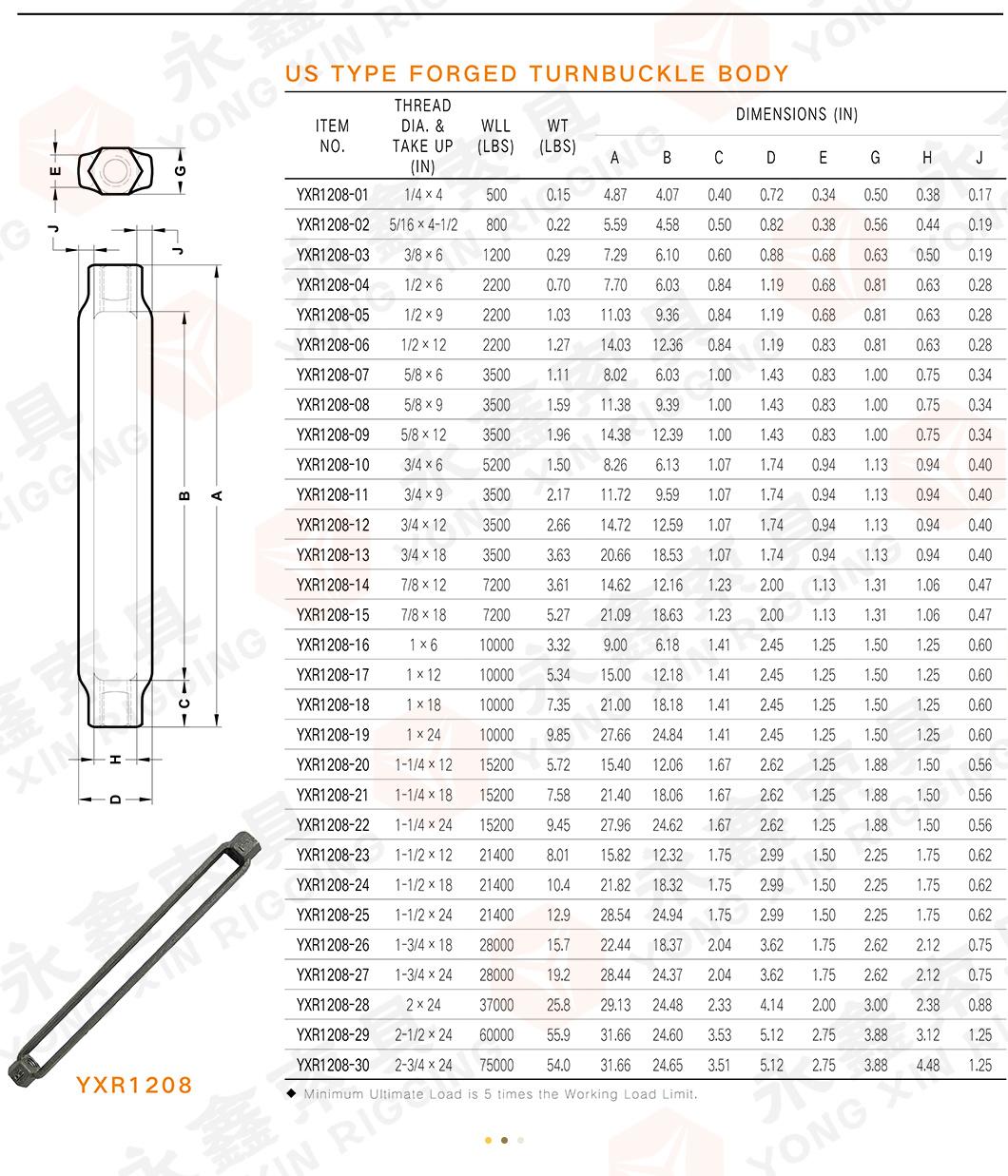 Drop Forged Carbon Steel Us Type Hg226 Eye and Eye Turnbuckles