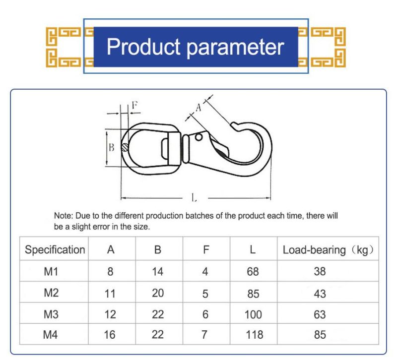 High Quality Stainless Steel 304 Spring Buckle Snap Hook Security Hook with Eyelet and Nut