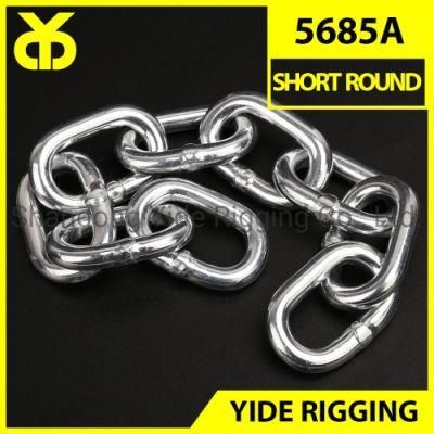 Hardware DIN5685A Short Round Link Chain Grade30 G30 Deburring Welded Galvanized Chain with High Quality